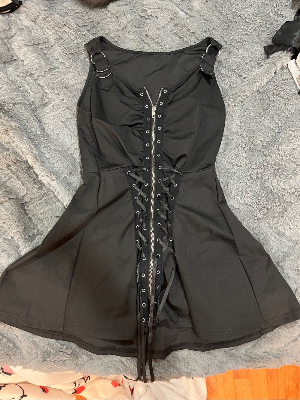 Black Goth Lace-Up Fit & Flare Dress